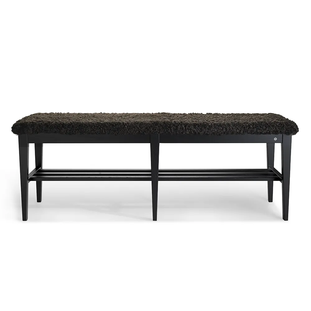 Oscarssons Möbel Nadja Bench 130 cm Sortbejdset ask/fåreskind brun