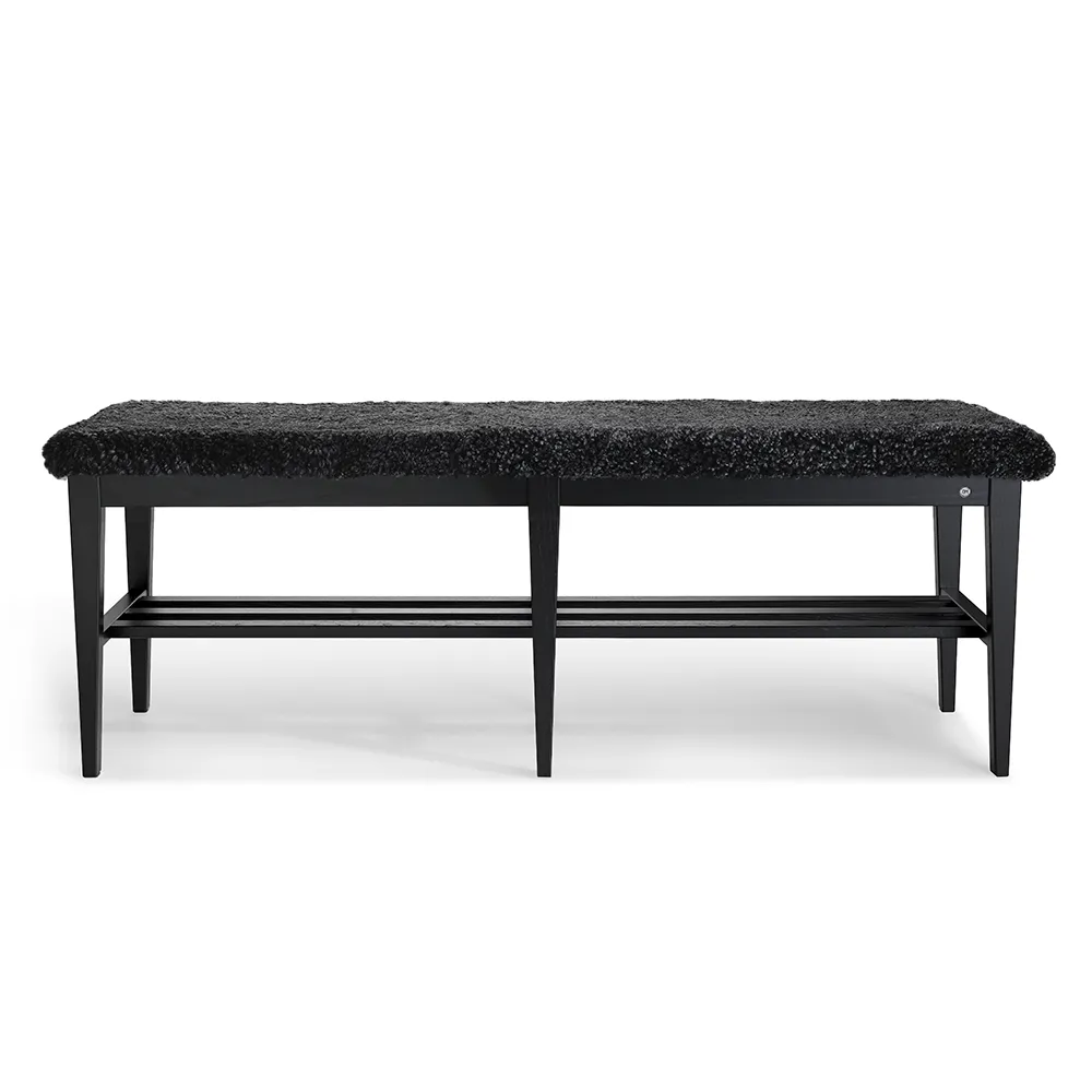 Oscarssons Möbel Nadja Bench 130 cm Sortbejdset ask/fåreskind Mørkegrå